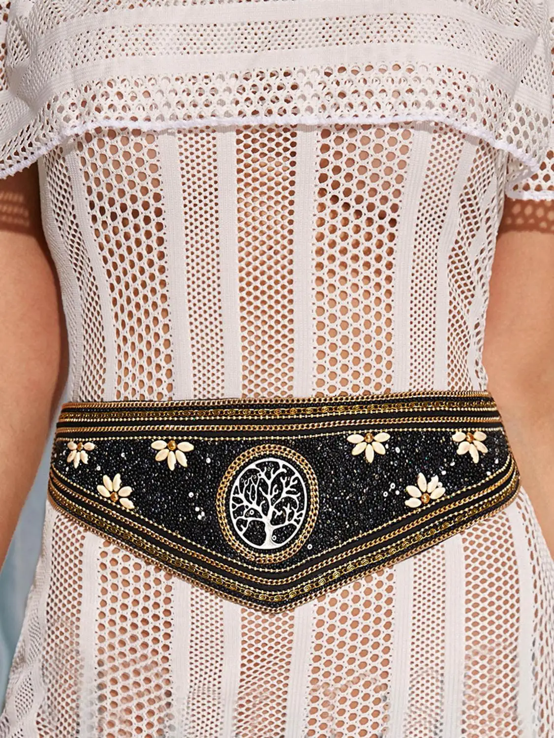 KASURE Bohemian Fashion Woman Belt Gypsy Stunning Boho Style Waistband Resin Beads Shell Belly Chain Wax Rope Wide Handmade Belt
