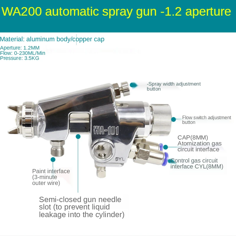 

WA-200 Spray Gun Assembly Line Atomizing Coupon Automatic Spray Gun 1.2/1.5/2.0/2.5/3.0/4.0mm Nozzle Big Nozzle Air Sprayer