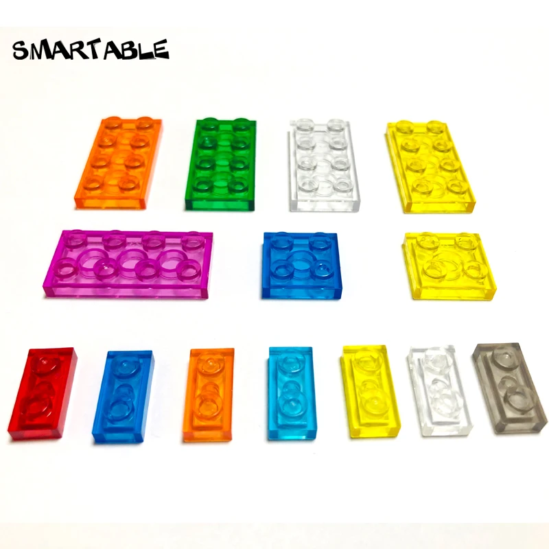 Smartable Plate 1x2 2x2 2x3 2x4 Transparent Building Block Part Toy For Kid Compatible Major Brands 3023/3022/3021/3020 100g/Lot