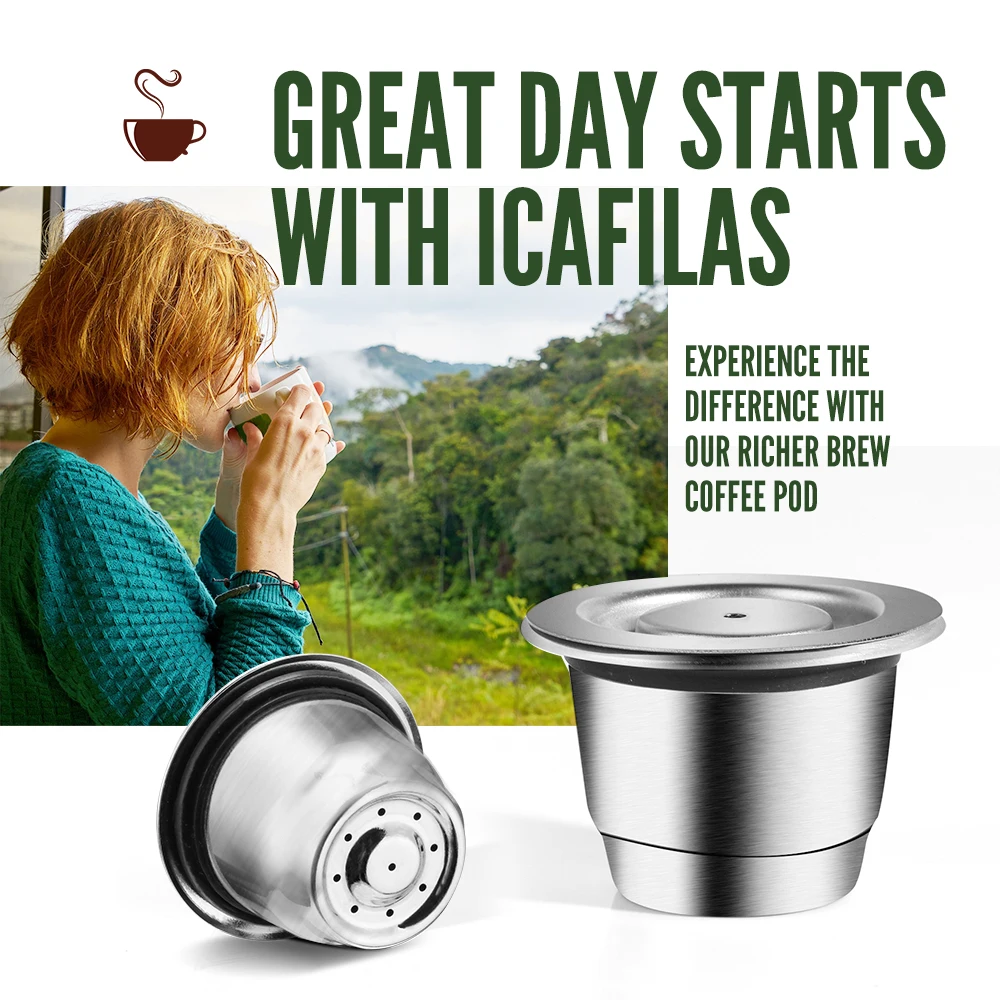 i Cafilas for Nespresso Inissia & Pixie Coffee Machine Reusable Coffee Capsule Stainless Steel Coffee Pod Filters with Spoon