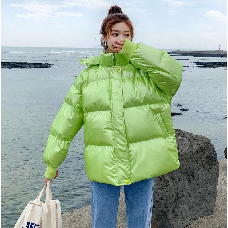 2024 Womens Down Parka Winter Warm Glossy Jacket Women Plus Size Harajuku Outerwear Varnished Down Cotton Jackets Snow Coats