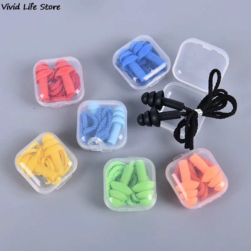 2pcs Soft Anti-Noise Ear Plug Waterproof Swimming Silicone Swim Earplugs For Adult Children Swimmers Diving With Rope 2pcs