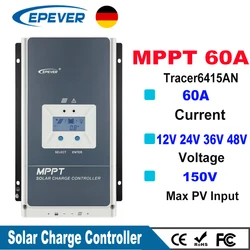 EPever MPPT 60A Solar Charge Controller 12V 24V 36V 48V Backlight LCD For Max 150V PV Input Real Time Recording 6415AN