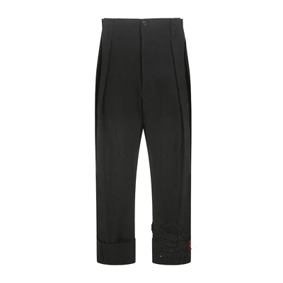 New nine-cent trousers on the market simple rolled edge casual loose straight leg black curly leg men's trousers with a pair of