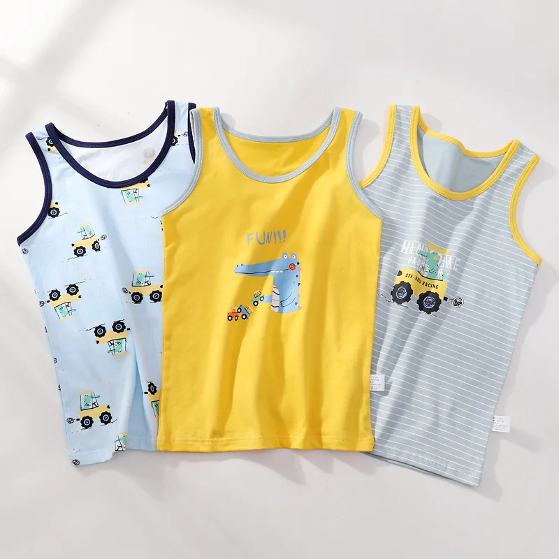 Boy Quality Cartoon Design Singlet Underwear Tank Teen Boy Undershirts Cotton Dino Pandas Tank Tops for Kids Size 3-10T 3Pcs/Lot