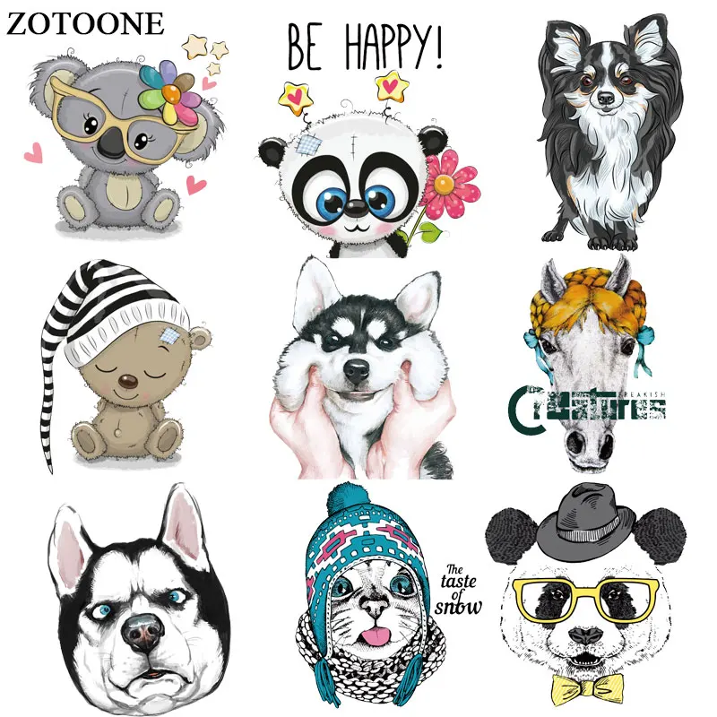 ZOTOONE Animal Patch Dog Cat Bear Iron on Transfers for Clothing Heat Transfers Applications DIY T-shirt Appliques Stickers E