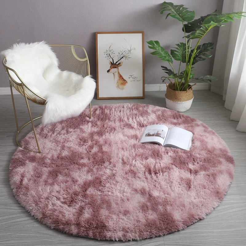 Fluffy Circle Rug for Kid Room Furry Carpet Shaggy Circular Rug for Nursery Room Fuzzy Plush Rug Cute Room Decor Carpet for Baby