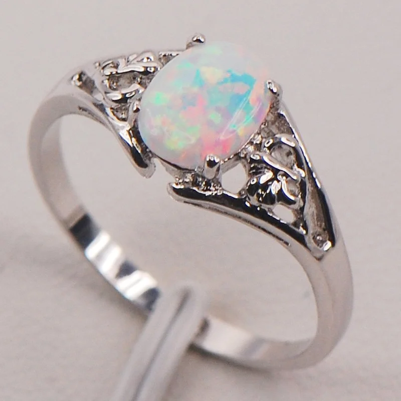 

Amorui White Fire Opal Rings 925 Sterling Silver Oval Natural Stone Rings For Women Fine Jewelry Wedding Bands