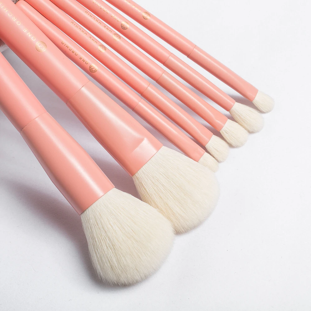 Shinedo 7 Pcs pink color natural got hair Powder Eye Shadow Blending Eyeliner Eyelash Eyebrow Brushes makeup brush set