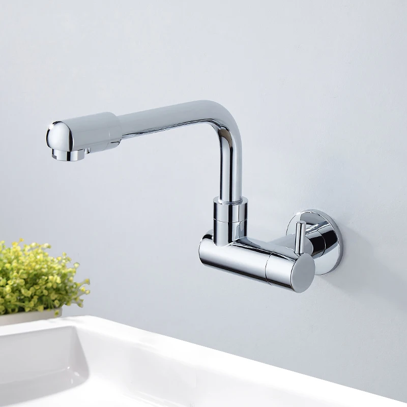 Chrome Bathroom Basin Faucet Wall Mounted Mop Pool Faucet Single Cold Faucet Swivel roatated Basin Kitchen Sink Tap