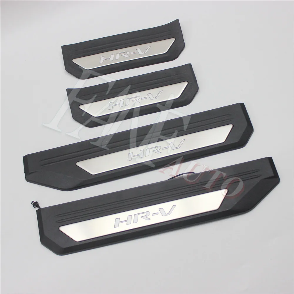 Car Styling Stainless Steel Led Door Sill Scuff Plate Guard Sills Protector Trim For Honda HRV HR-V 2015-2020