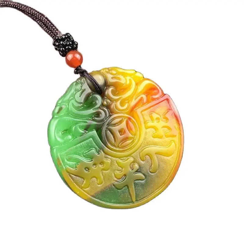 

China Hand Carved Green White Jade Gobi Natural Jade Fengshui Safety Pendant Necklace