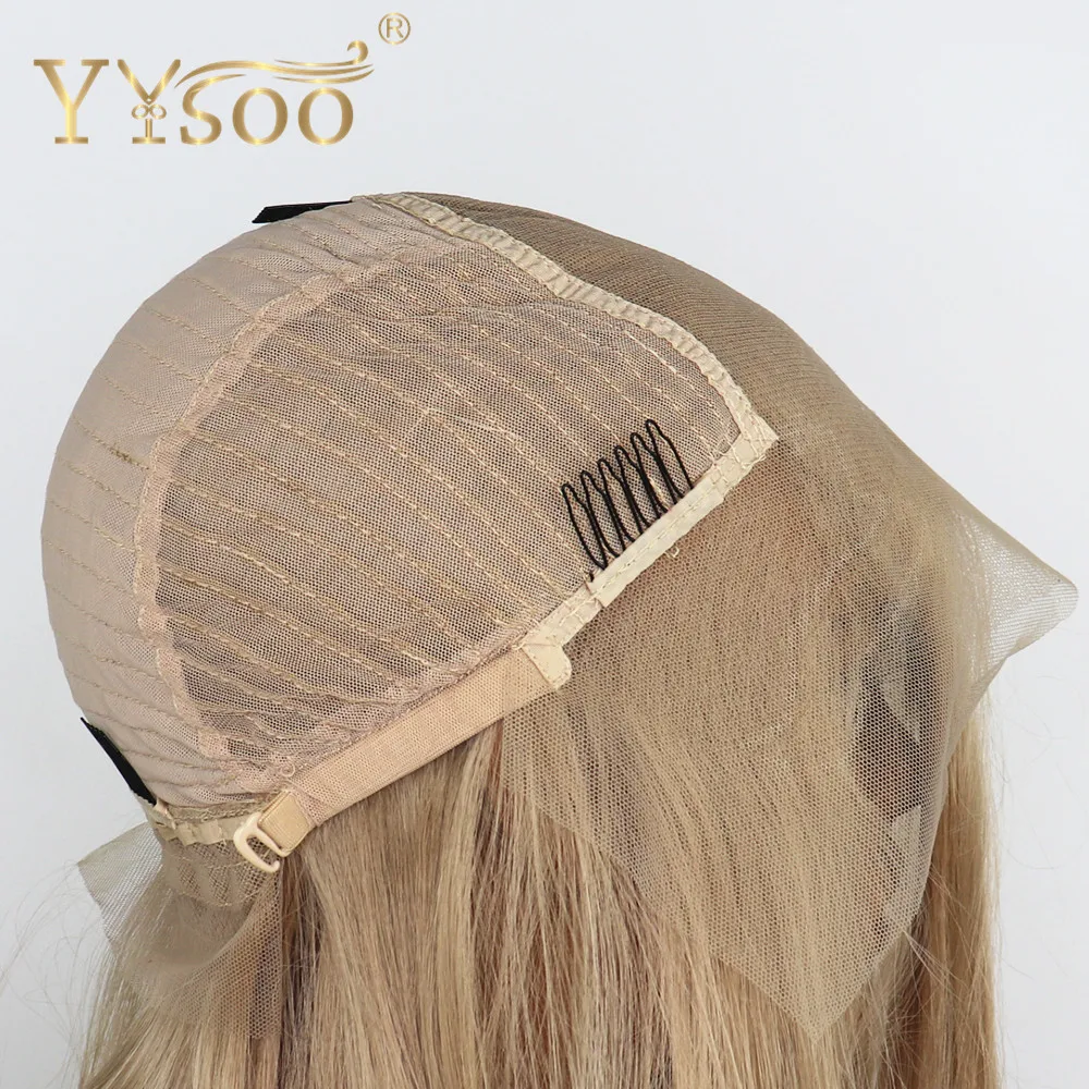 Yysoo 13X6 Synthetische Lace Front Pruik Korte Golf Blonde Lijmloze Pruik Futura Japan Hittebestendige Vervanging Pruik 103 Kleur 14inch