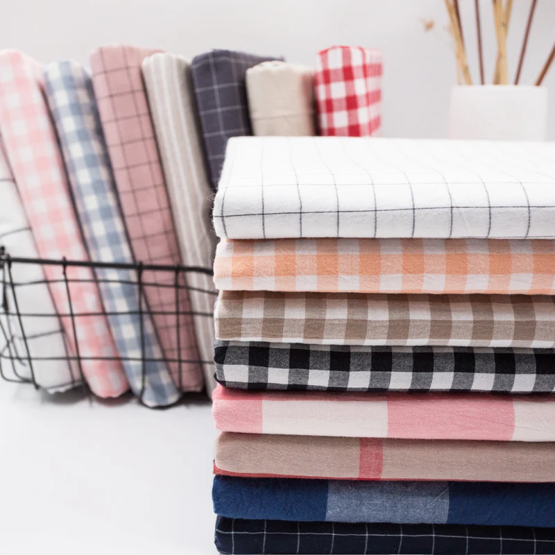 Wash Pure Cotton 100% Fabric for Bed Sheets Quilt Covered Clothing Shirt Grid Striped Plaid Cloth Brocade Sewing Diy 50x250cm