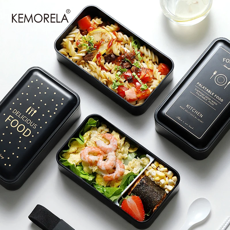 Portable Rectangular Lunch Box Double Plastic Health Material Bento Box 1200ml Microwave Tableware Food Storage Container Lunch