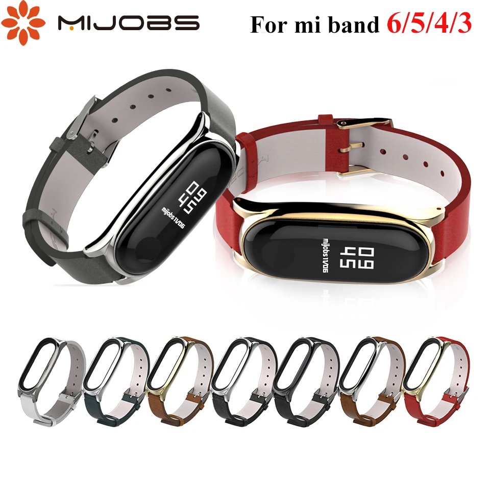 Strap for Mi Band 7 6 5 4 3 Leather Bracelet for Mi band 6 Strap for Xiaomi Mi Band 5 Correa Metal Wristbands Miband 4