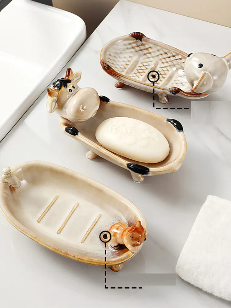 Cute Cartoom Animal Soap Dish Ceramic Soap Holder Bathroom Accessories Storage Tray Soap Container мыльница