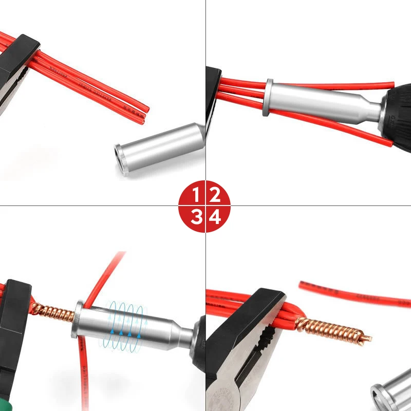 Herramienta de alambre de torsión eléctrica 2 ~ 4 orificios electricista Universal automático de pelado de alambre trenzado doble conector de la máquina