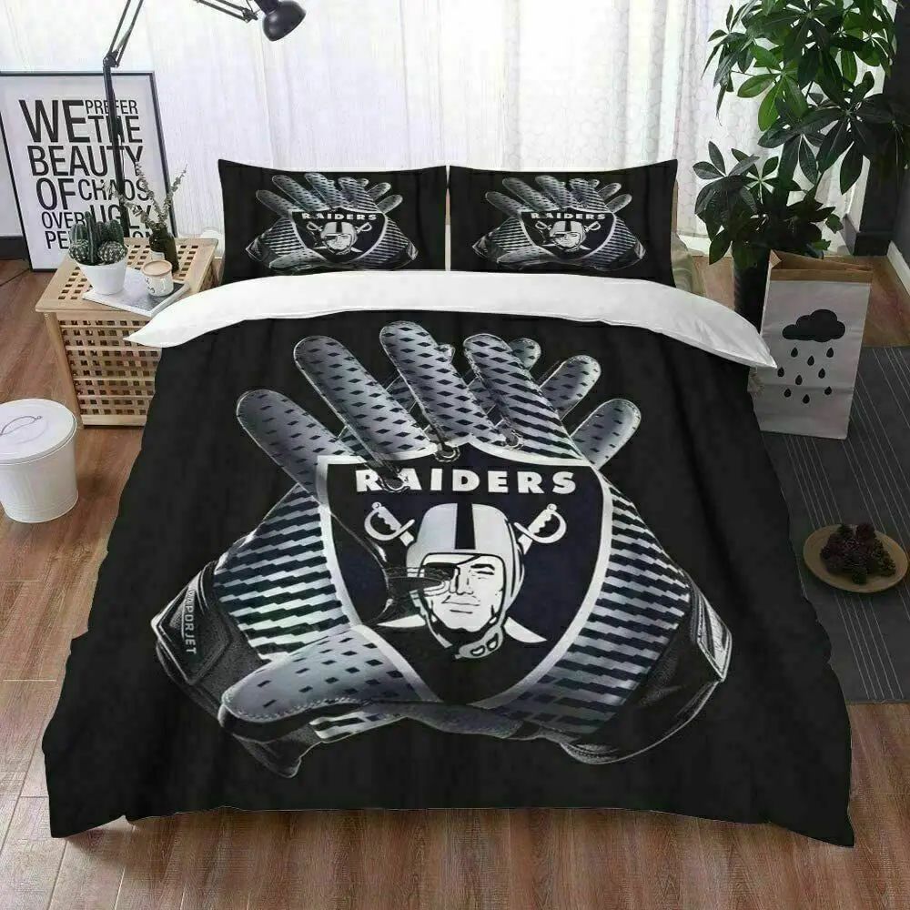 Usa Las Vegas Raiders Gloves Black Bedding Set Duvet Cover 3D Print With Pillowcases Cool Guy Moto Home Decoration For Boys Men