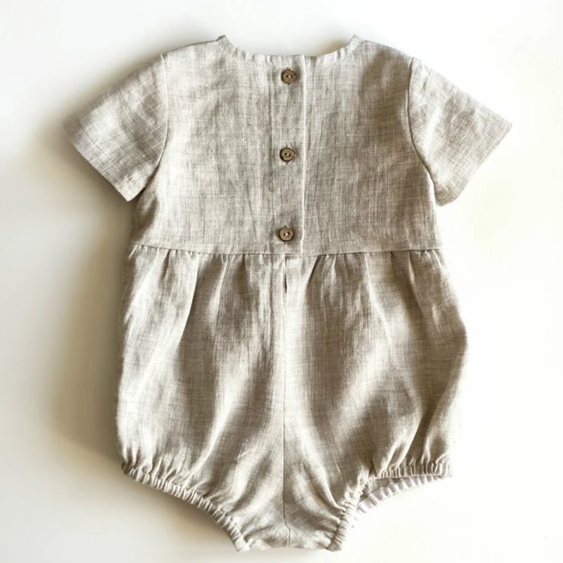 

Korean Style Summer Toddler Baby Boys Girl Romper Cotton Short Sleeve Cotton Linen Infant Baby Girls Boys Jumpsuit