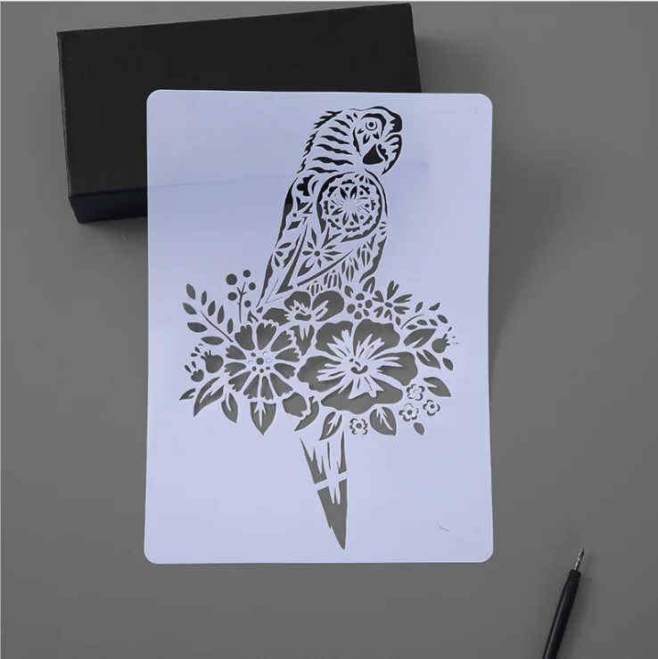 A4 29 * 21cm  diy craft parrot mold for painting stencils stamped photo album embossed paper card on wood, fabric,wall stencil