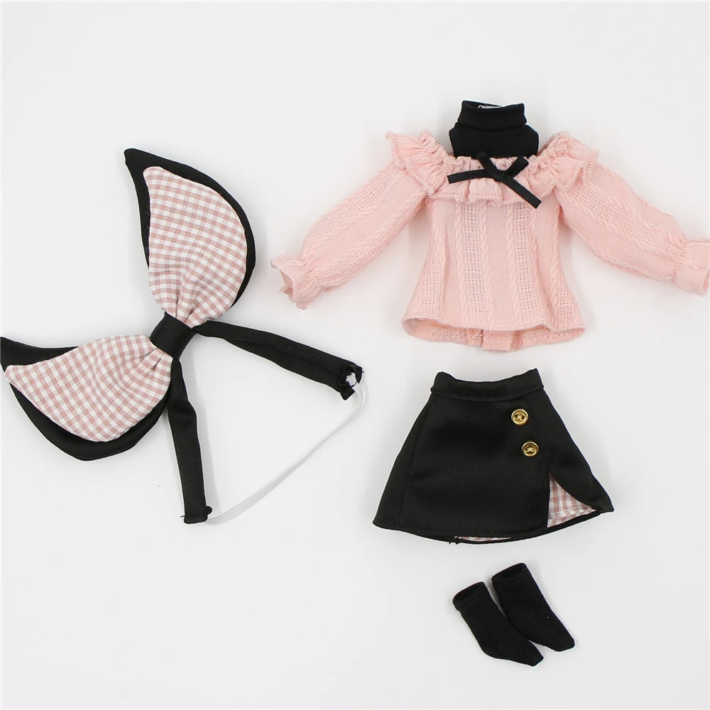 ICY DBS Blyth doll joint body pink shirt black shirt bowknot bow headdress cute costume anime doll suit clothes