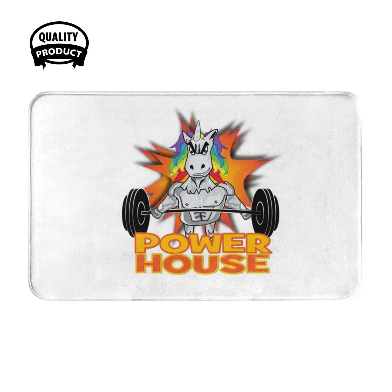 Power House Unicorn White Soft Cushion Home Carpet Door Mat Car Rug Weights Weightlifting Dumbbells Gym Bunny Fitness