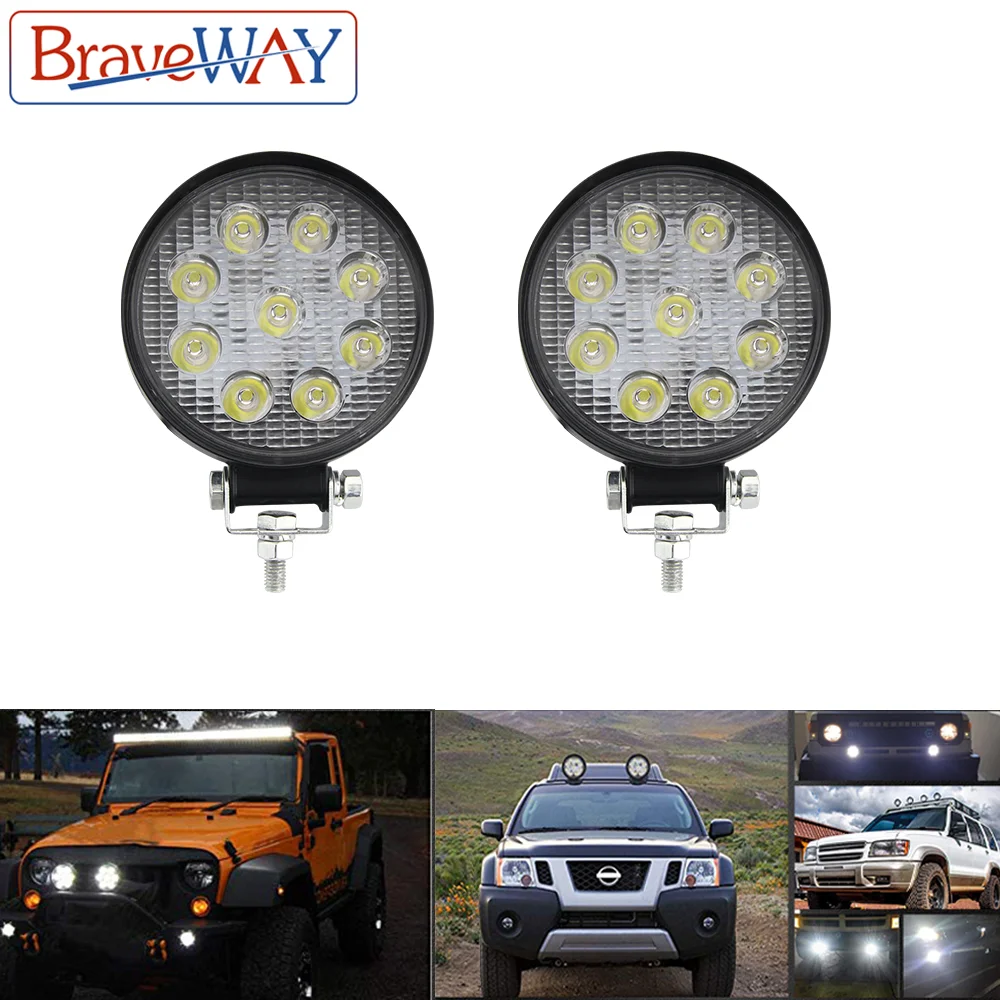 Braveway 5D 27W 4Inch Led Light Worklights 6500K 12V 24V for 4x4 Offroad Pickup Truck Barra Offroad Boat SUV Motorcycle ATV