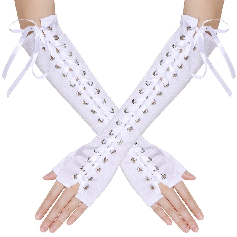 Lace Up Fingerless Long Glove Sexy Punk Gloves Half Finger Elbow Length Gloves Breathable Steampunk Gloves