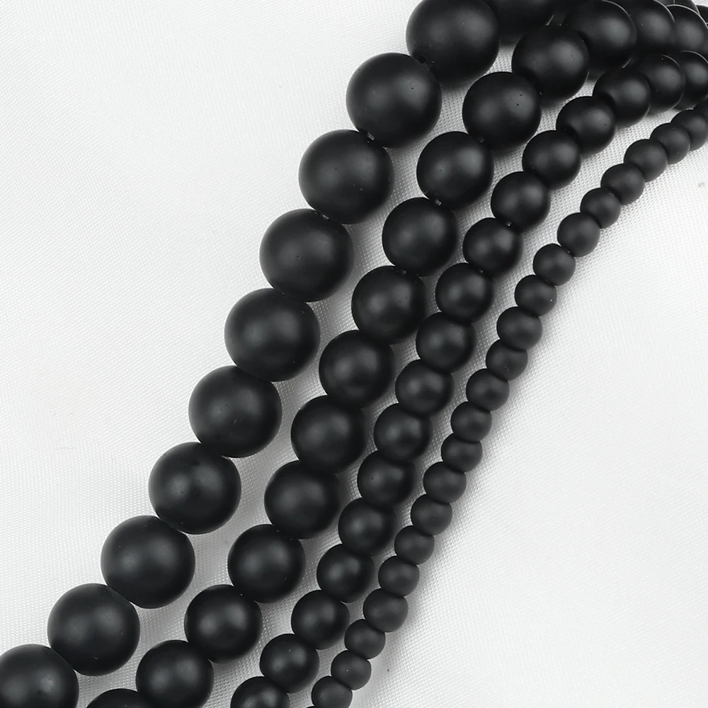 Natural Black Matte Stone Smooth Round Beads For DIY Handmade Jewelry Making Bracelet Neckalce 4/6/8/10mm DropShipping Wholesale