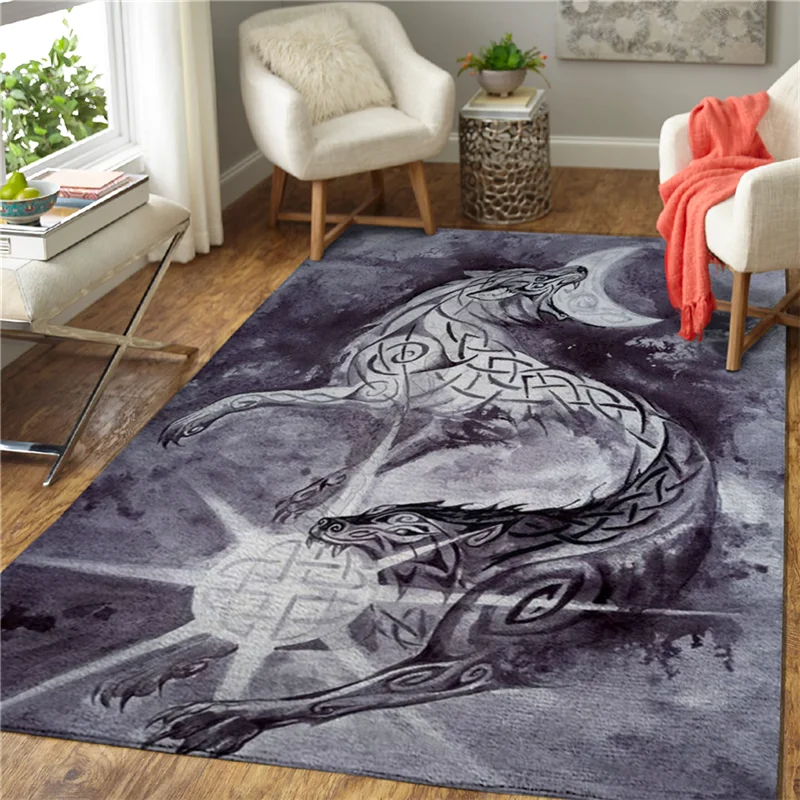 Wolf Tattoo 3D Printed Rugs Mat Rugs Anti-slip Large Rug Carpet Home Decoration Living Flannel Bedroom Non-slip Floor Rug