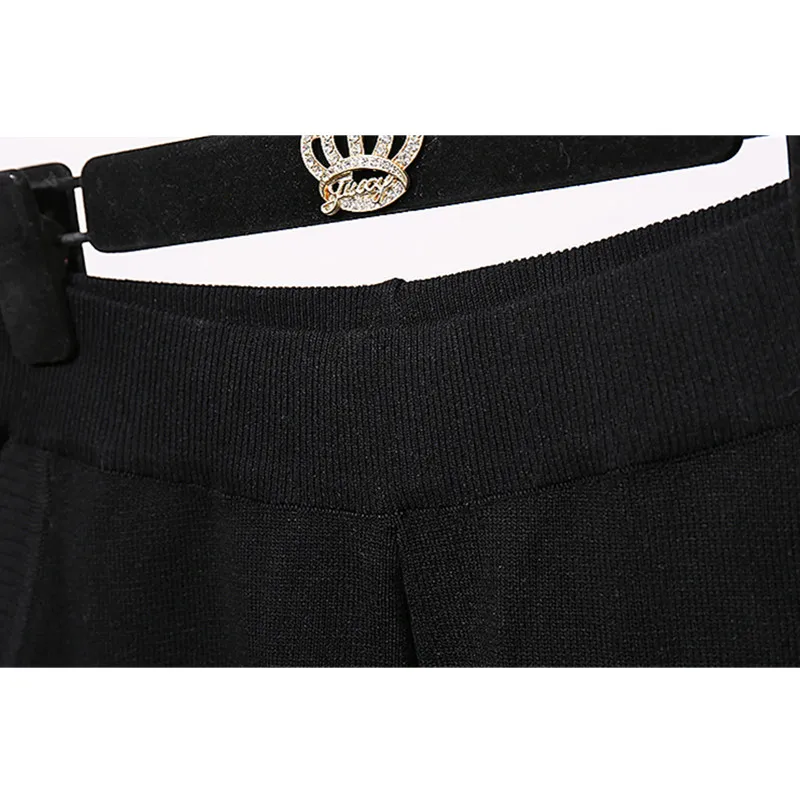 Casual Tracksuit Knitted Set Women Sequins Phoenix Pattern Sweater Long Pants Two Piece Set Female Loose Black Knitting Outfits