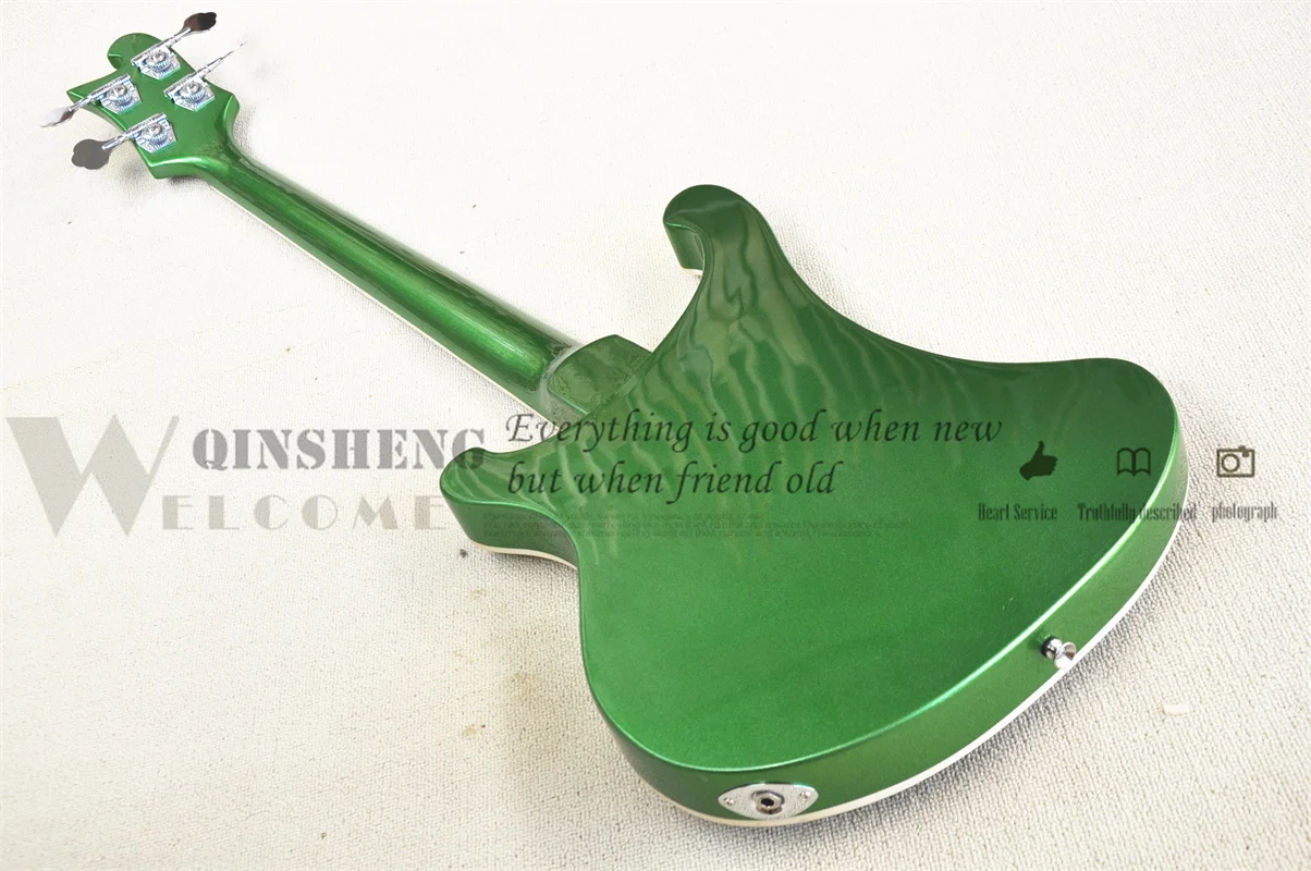 Pre-customized electric guitar bass,4 strings 4003 bass,metal green basswood body fishbone binding  chrome buttons