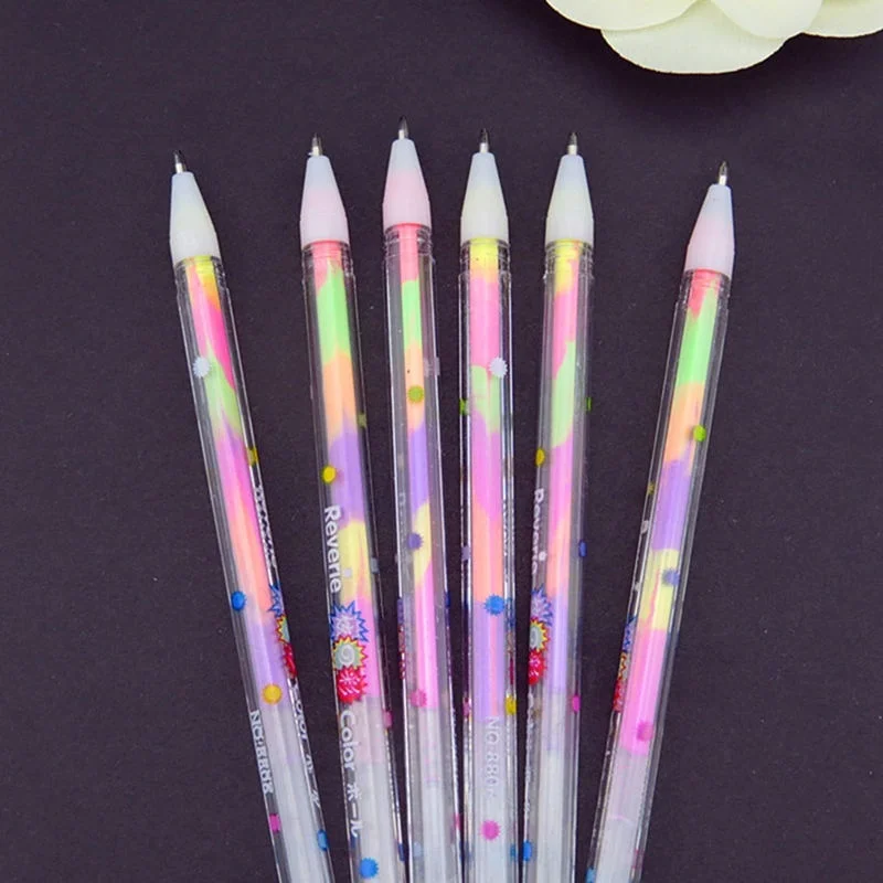 1pc 6 Color In One Watercolor Pen Diy Creative Multi Color Rainbow Refill Highlighters Painting Graffiti Fluorescent Color Pens