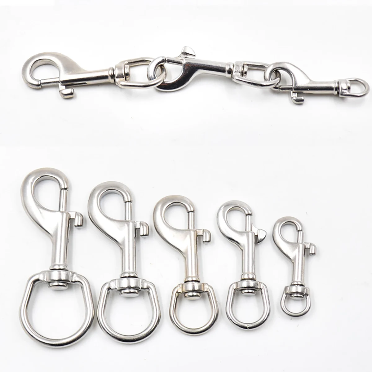 1 stücke 304 Edelstahl Karabiner Clip Swivel Trigger Hund Schnalle Schlüsselring KeyHook Beibehaltung Ring 65mm 70mm 80mm 90mm 105mm 115mm