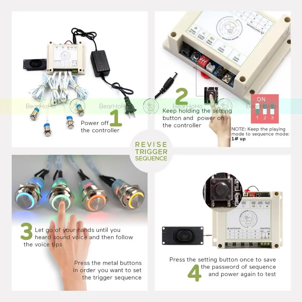 Imagem -03 - Bearhoho Escapar Sala Adereços Cores Botões de Metal Pressione Luz até Controle 12v Ímã Bloqueio para Aventura Jogo Saída