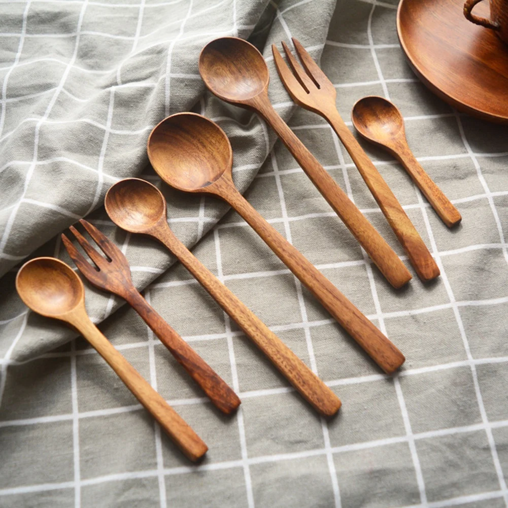 1pcs Wooden Spoons for Eating Mixing Stirring Cooking Coffee Kitchen Teaspoons Tablewares Kicthen Dinnerware Accessories