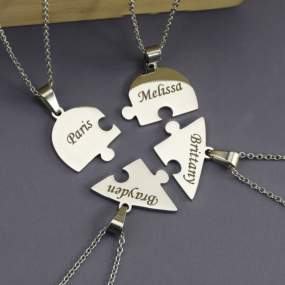 Custom Names Puzzled Heart Pendant Necklace Engraved Names Puzzled Hearts Pendant- send names via chat