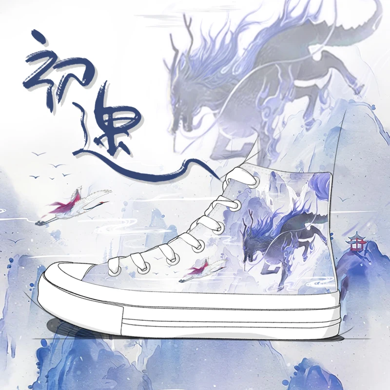 Amy and Michael Chic Designers Sneakers Women Fashion Chinoiserie Hand Painted Canvas Shoes Students High Top Vulcanized Shoes