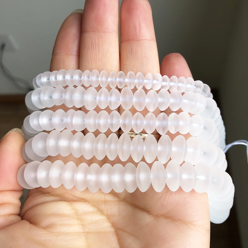 Matte Frosted White Quartz Crystal Rondelle Beads 6 8 10mm Round Loose Spacer Beads For Jewelry DIY Bracelet Accessories 15\'\'