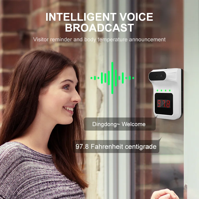 Pistola de medición de temperatura de la frente sin contacto, pistola de temperatura montada en la pared, transmisión de voz inteligente, termómetro infrarrojo Bluetooth