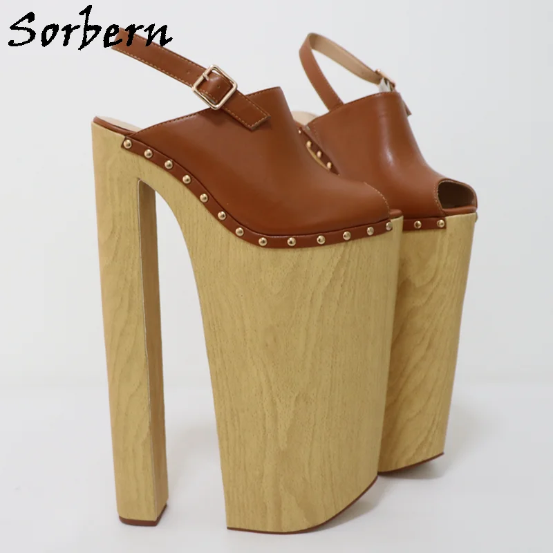 Sorbern marrone donna sandalo tacchi alti estremi 35Cm piattaforma spessa 25Cm punta aperta scivoli scarpe donna scarpe da pista taglia 12