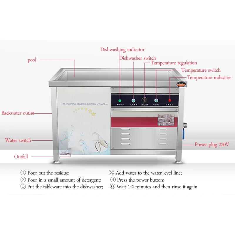 3000W Ultrasonicเครื่องล้างจานCommercialล้างจานและผักโรงแรมโรงอาหารเครื่องซักผ้าอัตโนมัติ