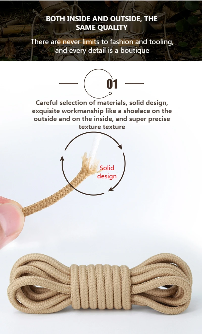 Runde Schnürsenkel, klassisch, hochwertig, schwarz, für Outdoor-Freizeitschuhe, Bergsteiger-Sneaker, Polyester-Schnürsenkel – Detail 4