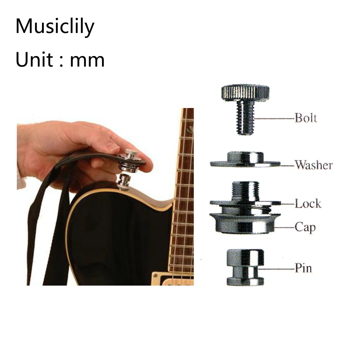 Musiclily Pro Heavy Duty Guitar Strap Locks Security Straplocks System for Fender Strat/Tele Guitar or Bass, Nickel (Set of 2)