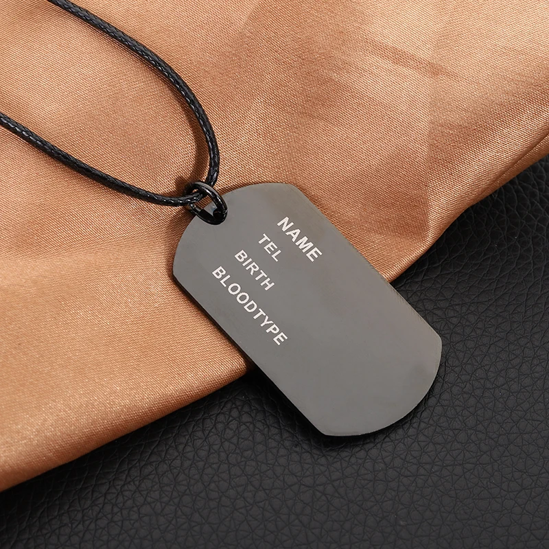 مجوهرات من صلب لا يصدأ سحر أسود اسم الجيش العسكري معرف علامة قلادة مع سلسلة اسم الجنس الولادة نوع الدم العلامة