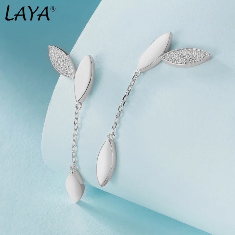 Laya 100% 925 Sterling Silver Shining Zircon Irregular Leaf Drop Earrings For Women Travel Entertainment Jewelry 2022 Trend