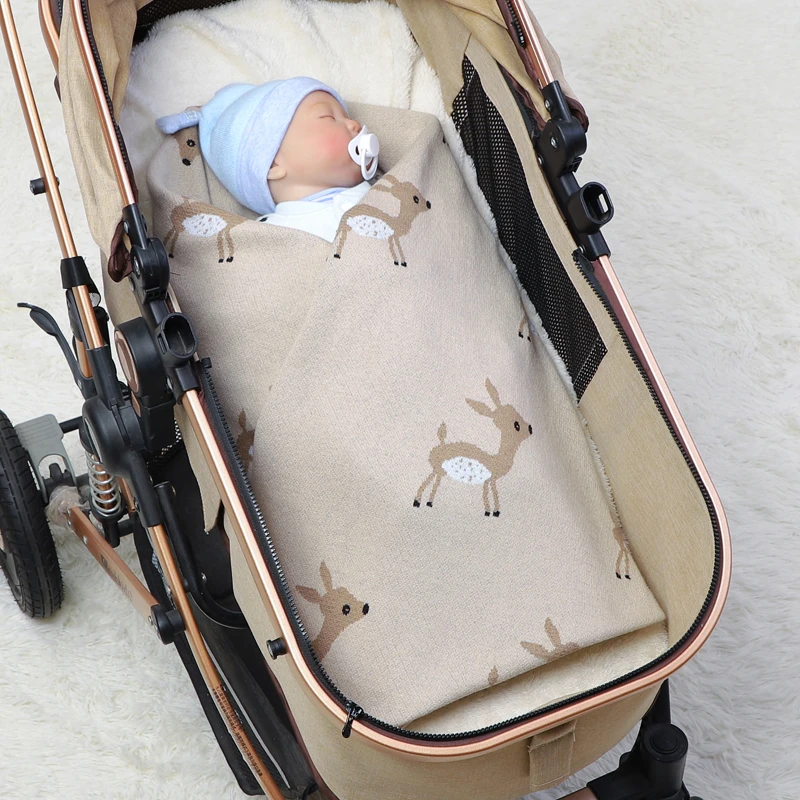 Baby Blankets Knitted Super Soft Newborn Infant Cotton Stroller Bed Sleeping Covers Cute Deer Toddler Girls Boys Sofa Crib Quilt