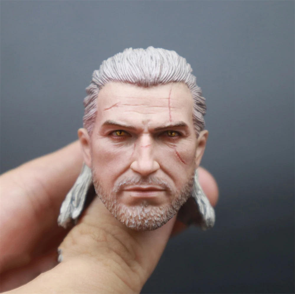 

1/6th Male Geralt of Rivia White Wolf Movie Player Head Sculpture For 12inch JO HT Body Doll Collectable