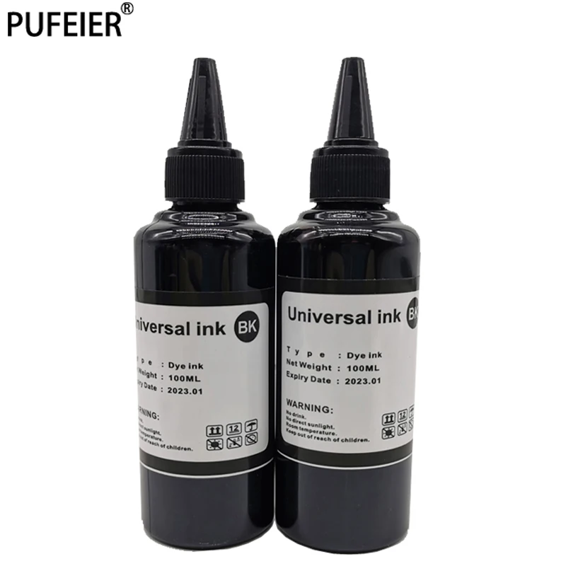 Kit de recarga de tinta negra Universal a base de tinte de agua, 100ml x2 BK, para impresora de inyección de tinta Epson Canon HP Brother Lexmark